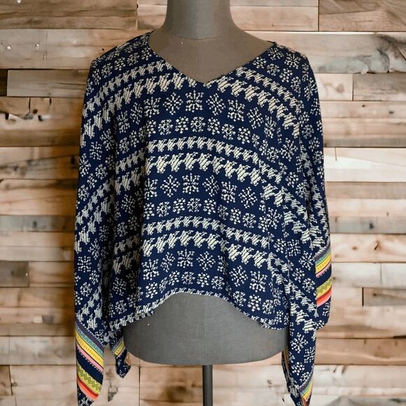 Pronto USA Womens one size Small  Large Navy Multi color Boho Lightweight poncho - Picture 10 of 10